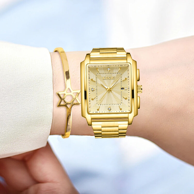 LIGE jam tangan wanita, kotak gaya merek terkenal jam tangan wanita kasual olahraga anti air kuarsa kronograf jam tangan Montre Femme