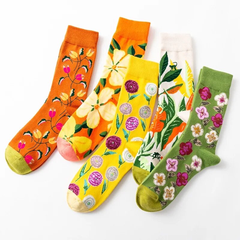 Носки женские хлопковые, с изображением осьминога, цветка, растений, 1 пара