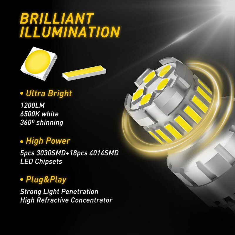 자동차 LED 캔버스 후진등, 7443 LED 전구 브레이크 방향 지시등, 6500K 매우 밝은 테일 램프, T20 7440 W21W W21/5W