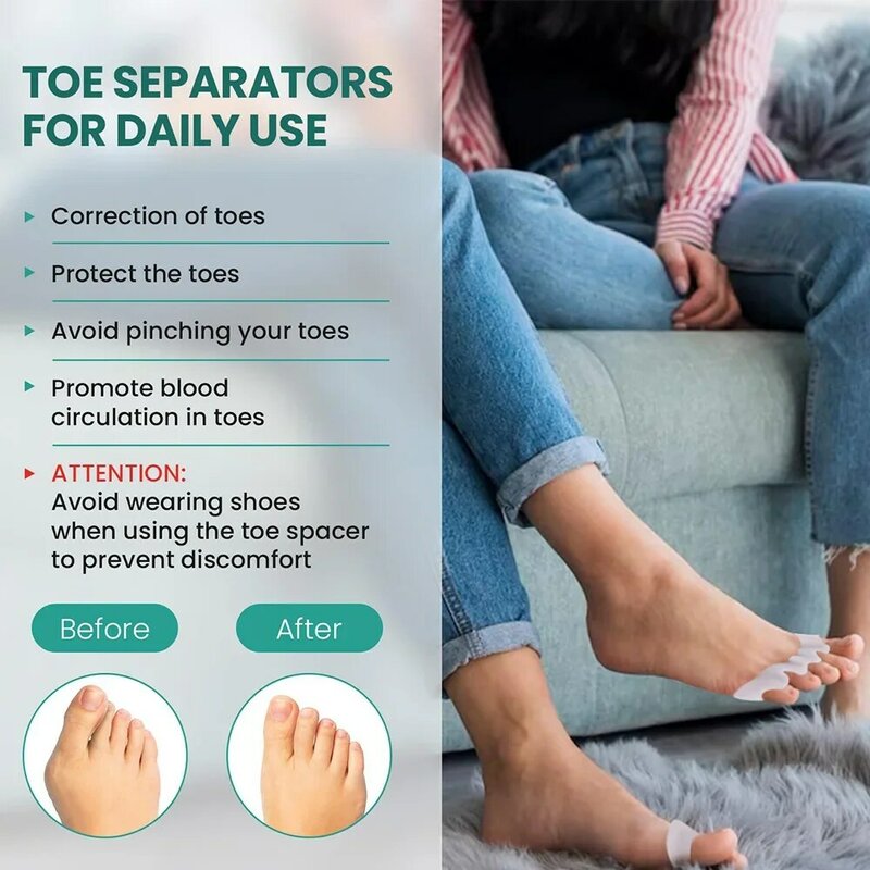 Silicone Toe Separator for Toe Separation, joanete corrector, martelo, material macio, ferramenta de cuidados com os pés, 1 par