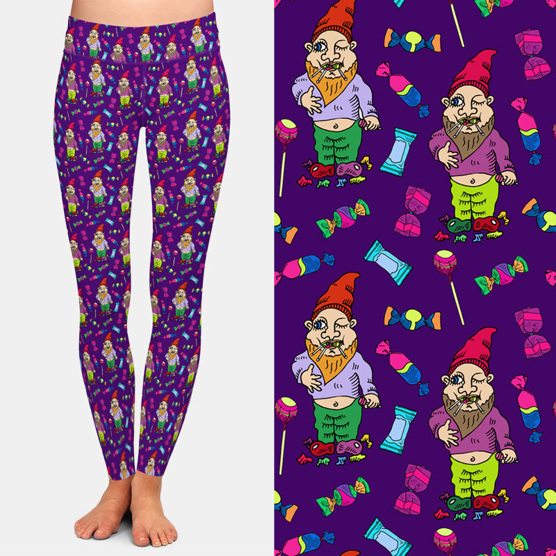 Letsfind super macio meninas leggings moda 3d gnome e doces impressão digital calças de fitness cintura alta estiramento feminino leggins