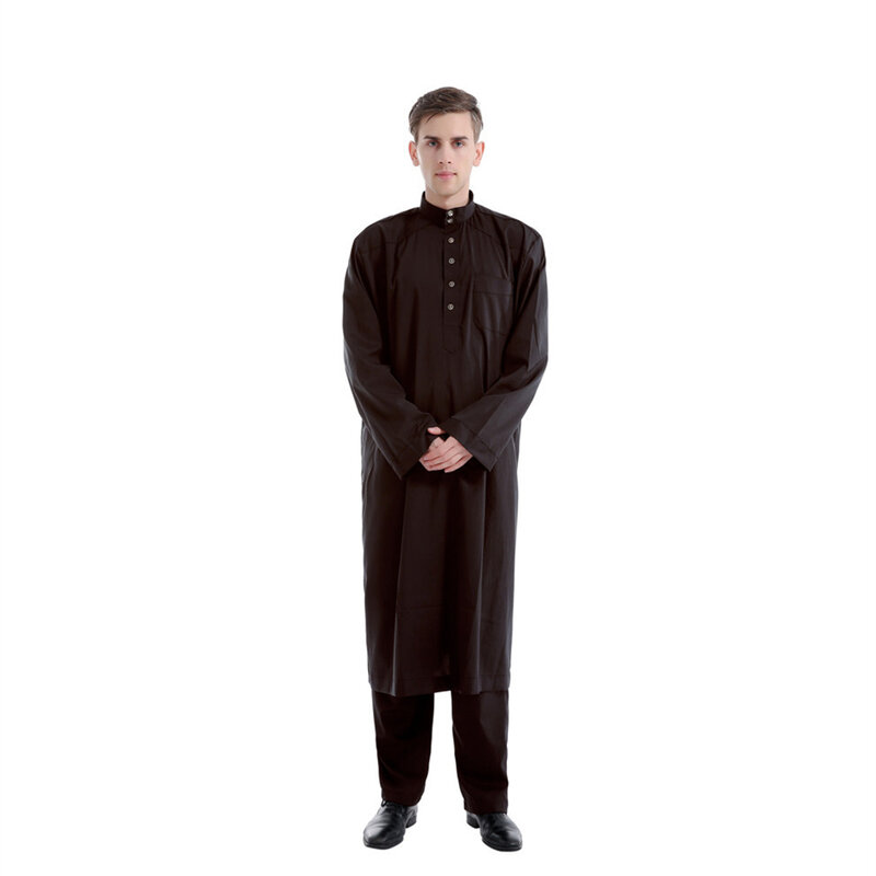 Muslimische lange Robe Hosen Set Männer Thobe Jubba Ramadan Arabisch Pakistan Dubai Saudi Eid Truthahn Abaya männliche Islam Kleidung Kaftan Kleid