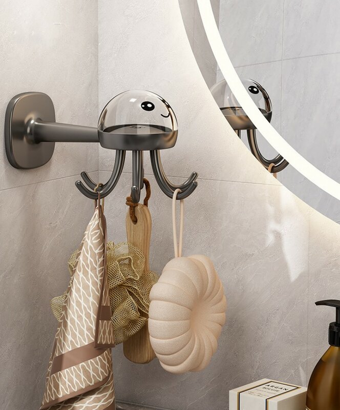 Uniwersalny haczyki kuchenne 360 obrotowy wielofunkcyjny sześcio-pazur haki do przechowywania łazienka z wanną ręcznik organizator stojaków bez ponczu