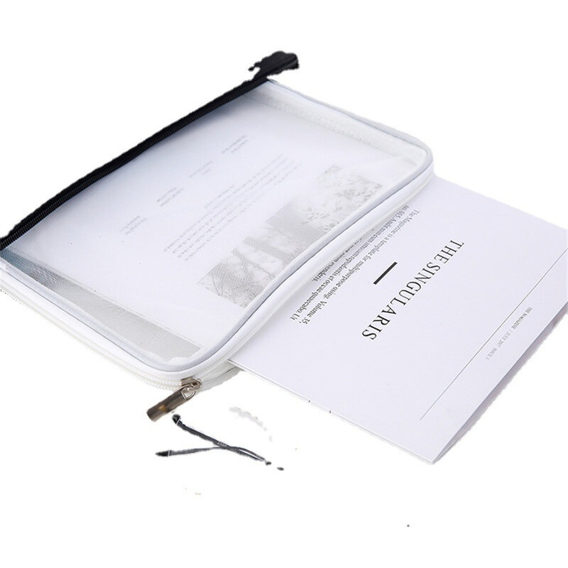 Translúcido Mesh File Bag, Armazenamento de papelaria, Double Zipper Pouch, Material de escritório escolar, Student Test Paper Storage Organization
