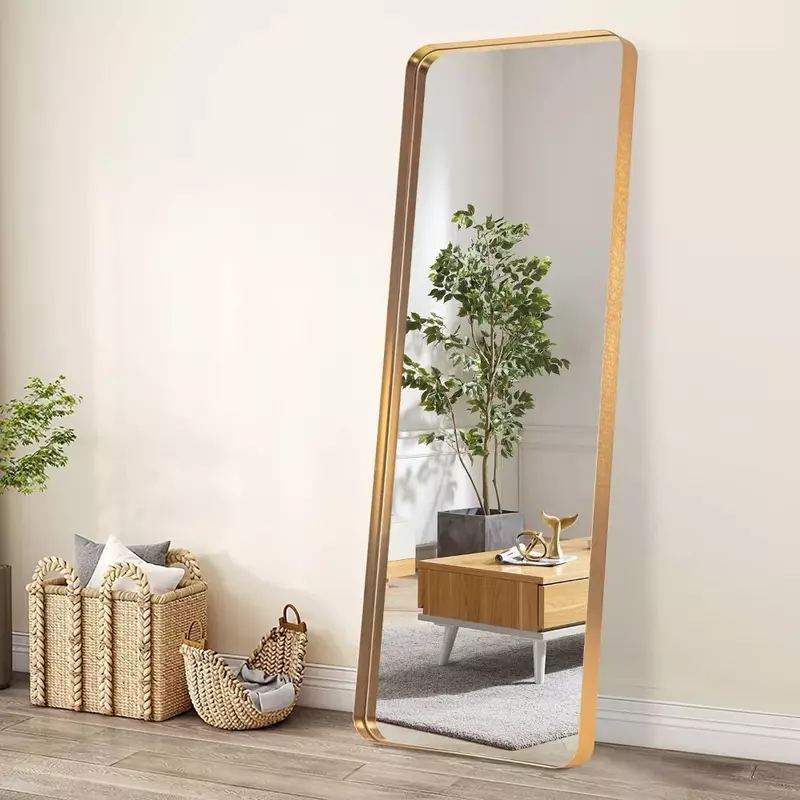 Espelho de parede de comprimento total, liga de alumínio, quadro fino, pendurado ou encostado à parede, espelho do molho, grande espelho retangular