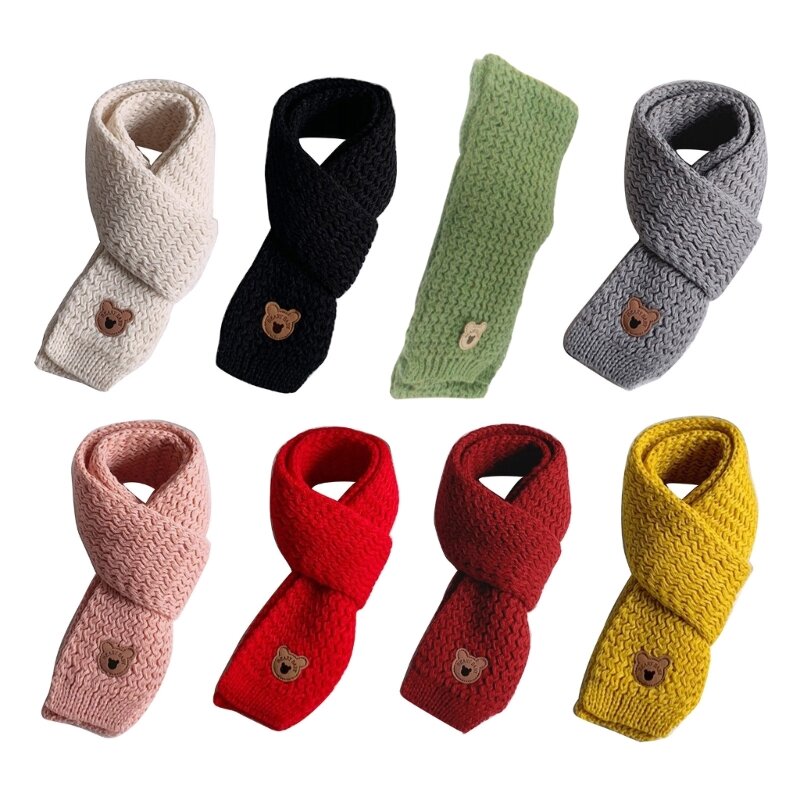 Little Bear Label Knit Scarf Stylish Children's Winter Neck Cover Windproof Neckerchief Handmade Casual Neck Warmer