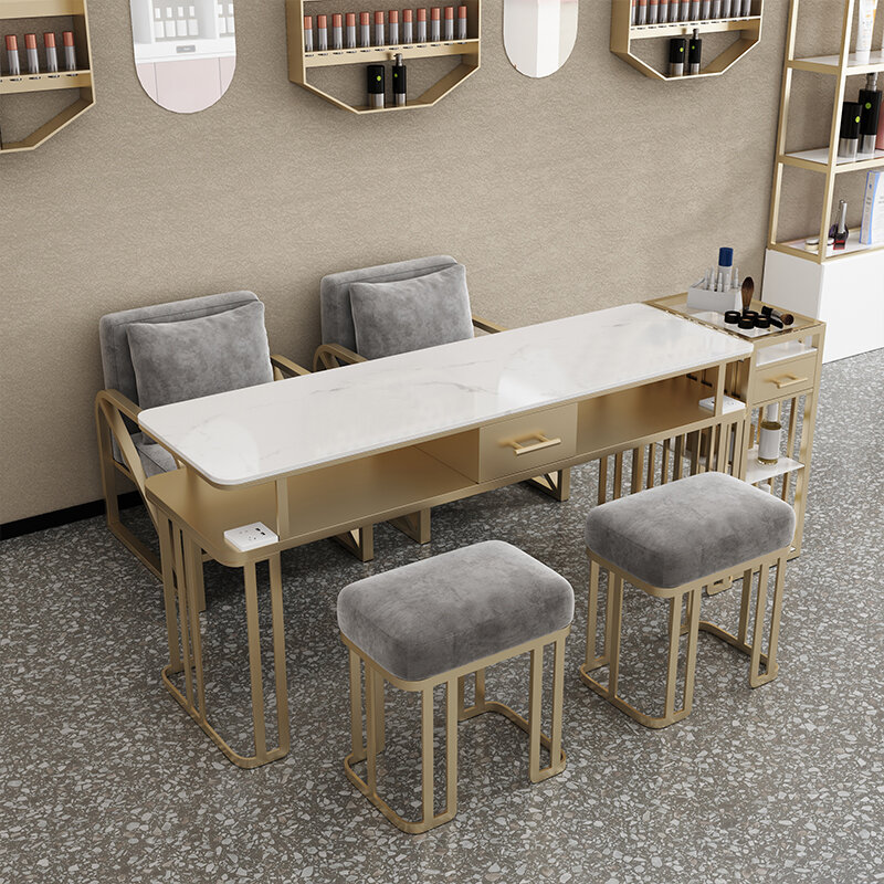 Design Gold Nail Table Art White Aesthetic Modern Nail Desk Organizer Nordic Tavolo Per Unghie Salon Equipment Furniture Set