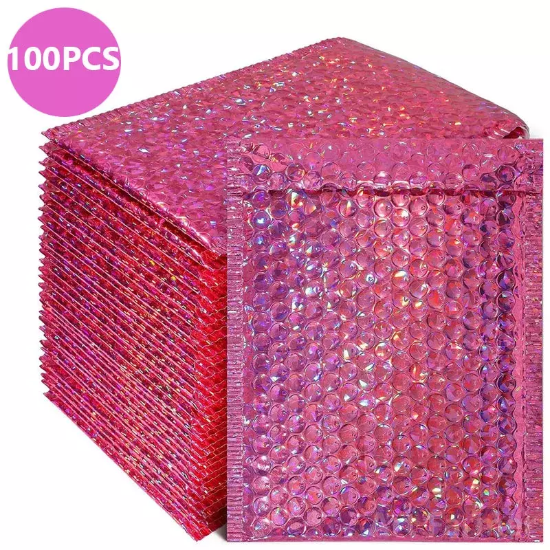 Sobres de burbujas de color rosa de piezas, bolsas de envío acolchadas, embalaje impermeable, bolsa de franqueo gruesa, 100