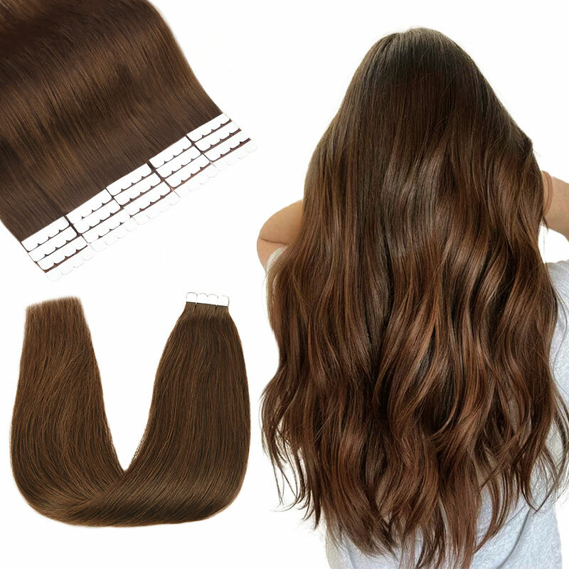 AW Straight Mini Tape In Human Hair Extensions Seamless Invisible Skin Weft Natural Hair Adhesive Tape Ins Black Brown Blonde