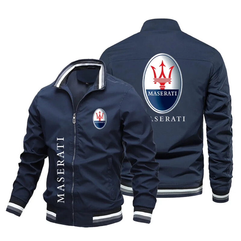 Maserati logotipo impresso Baseball Jacket, bicicleta jaqueta, padrão rosca piloto jaqueta, Thin Hot, Primavera e Outono