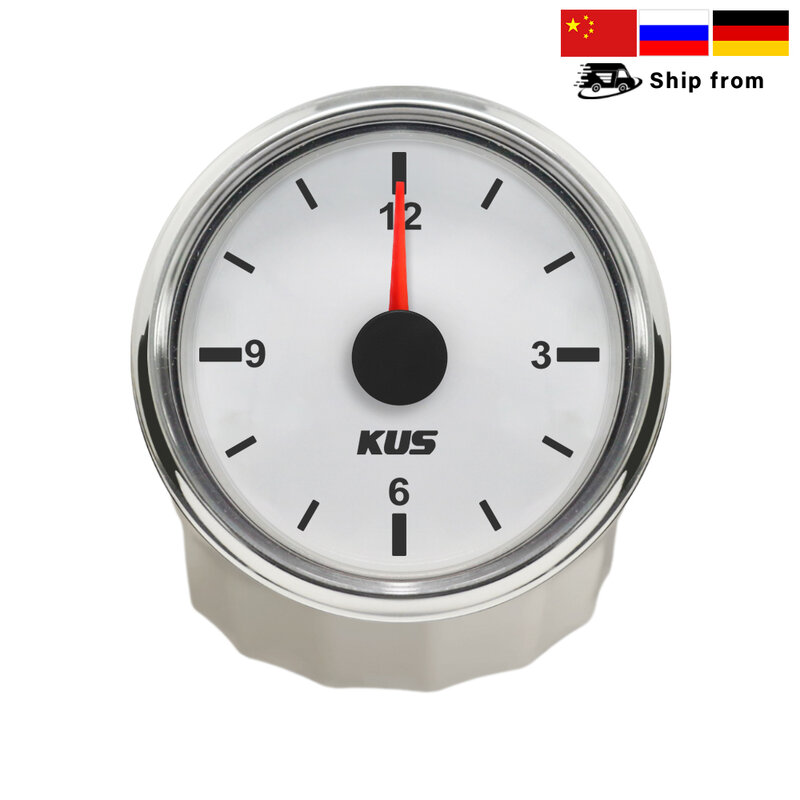 KUS-reloj de cuarzo resistente al agua para barco, indicador de hora para coche marino, RV, Dial de 12 horas con retroiluminación roja, 12V, 24V, 52mm
