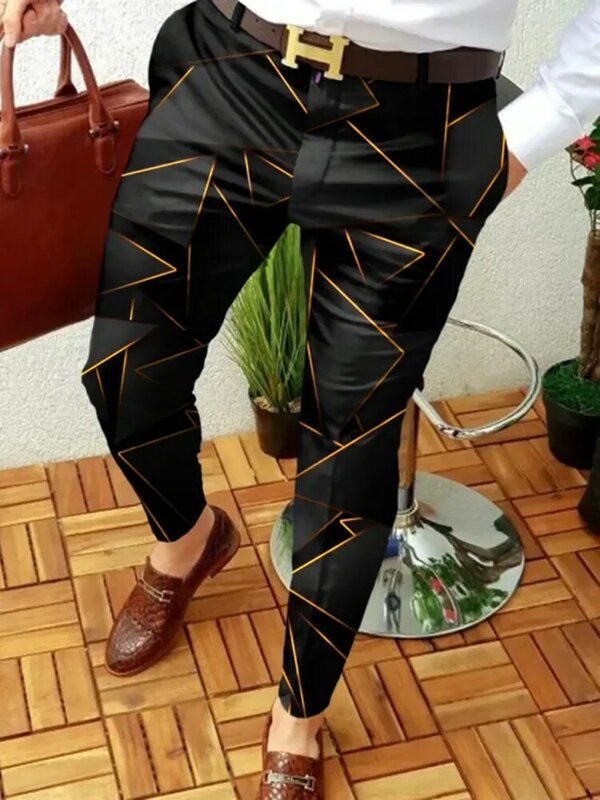 Celana setelan pensil pintar kasual pria, celana setelan celana panjang kasual motif gaya etnik tipis pinggang sedang 2022