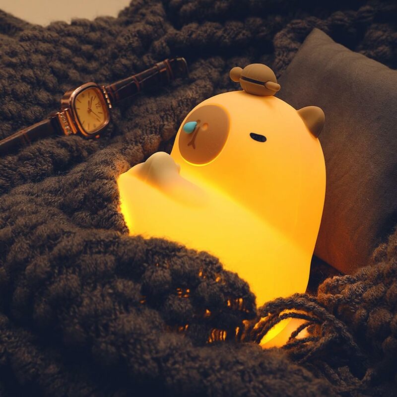Capybara lampu malam Sensor sentuh silikon, dekorasi kamar lampu tidur hadiah ulang tahun anak, peredupan lampu malam silikon kartun