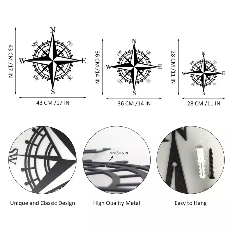 metal iron Metal Nautical Compass Wall Hanging Art Decoration Pirate's Wall Home Decor&Gifts for Bedroom Living Room Garden Farm