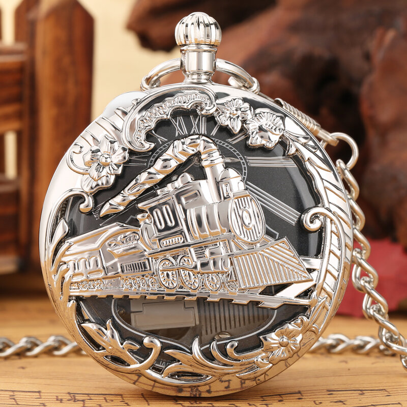 Creative Fashion Music Pocket Watch Luxury Hollow Quartz Pendant Clock Musical Necklace Steam Train Lovers Collectibles Gift Men