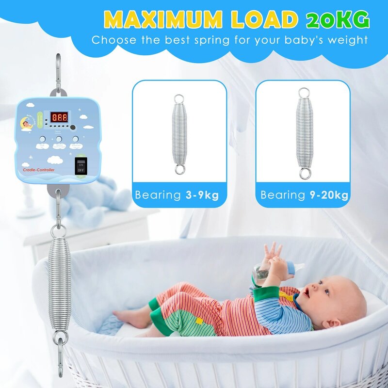 Controlador basculante oscilante eléctrico para bebé, base de Motor con Control remoto de resorte de 2 piezas, temporizador ajustable de hasta 20kg