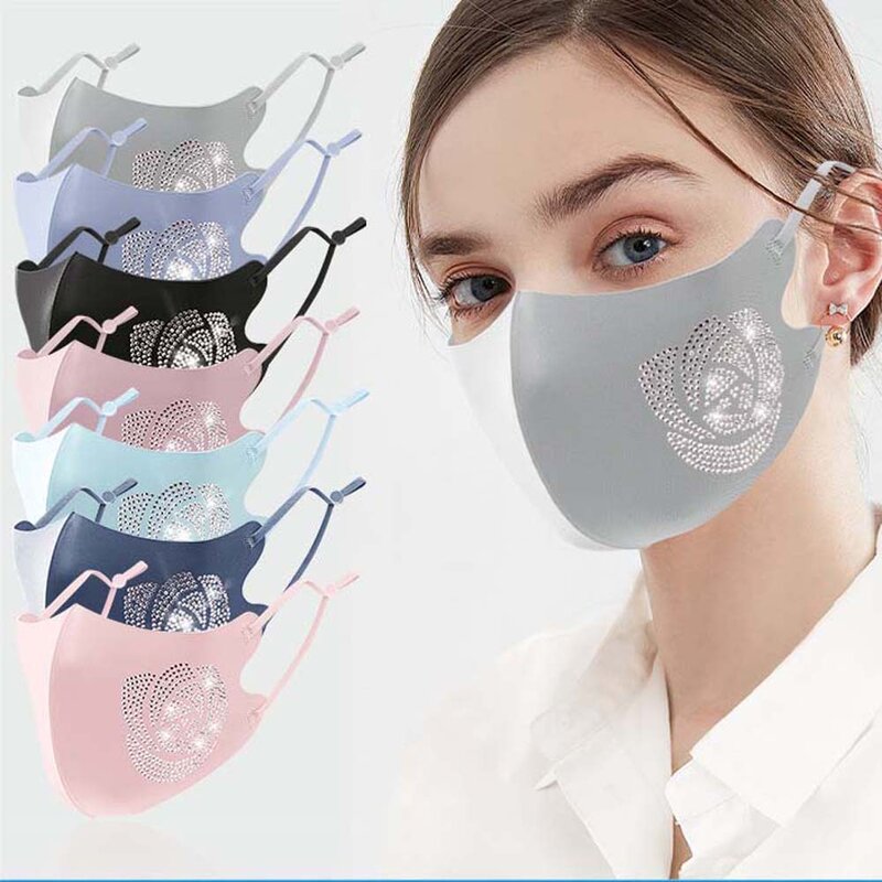 Masker Wajah anti-polusi uniseks, masker sutra es bernafas anti-polusi debu UPF50 + dapat digunakan kembali perawatan kesehatan penutup wajah