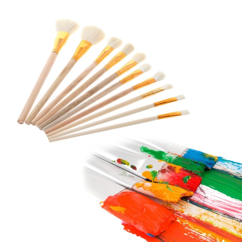 مجموعة 10 قطع من الفرش للرسم الفني بالزيت والأكريليك والرسم بالألوان المائية والحرف اليدوية للأطفال