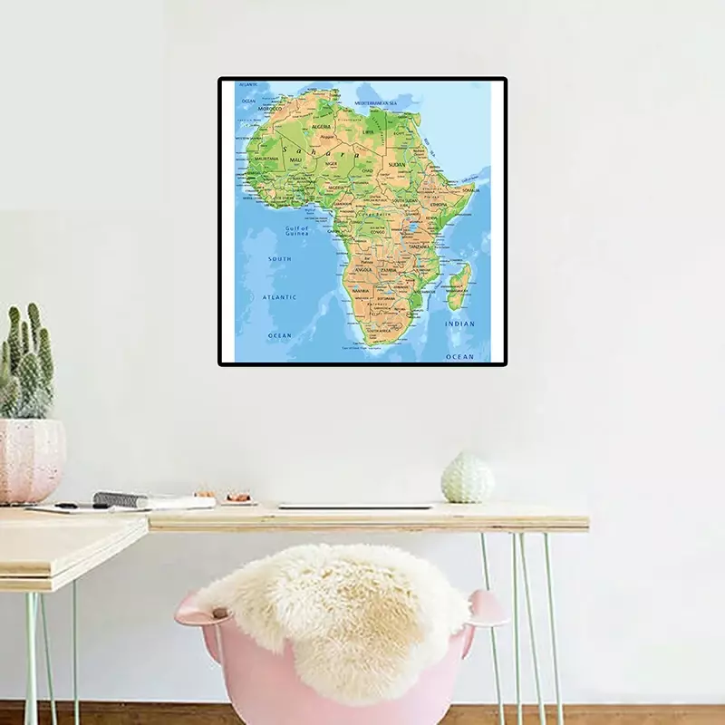 Топографическая карта Африки, 60 х60 см, версия 2016 года, необычная ретро печать, настенный плакат для гостиной, домашний декор