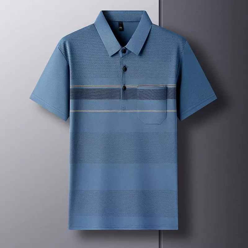 Men's New Breathable and Comfortable Striped Polo Shirt Loose and Casual Summer