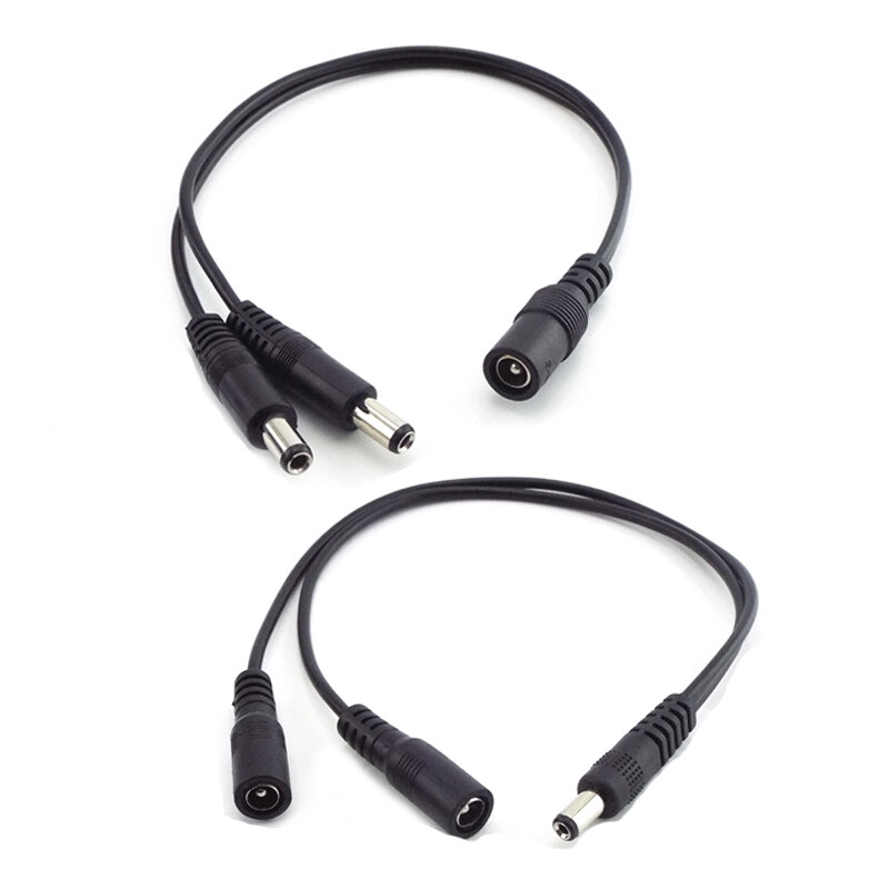 5.5mm*2.1mm 1 Female to 2 Male Connector Male to Female Plug DC Power Splitter Cable CCTV LED Strip Light Power Supply Adapter