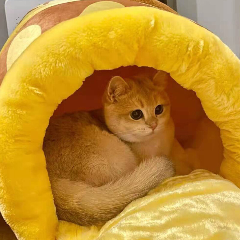 Hanpanda Cute Honey Pot Cat Bed Honey Jar Shape House Plush Cartoon Warm Pet Bed Cat Condo Mat Soft Pet House For Small Cats Dog