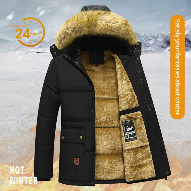 Thick Plush Men Winter Coat Plush Hooded Men Padded Cotton Coat Outdoor Wool Liner Furry Hooded Jacket Snow Parkas Outdoor Coat