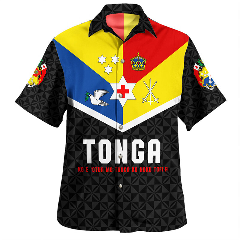 Camisas con estampado 3D de la bandera nacional del Reino de Tonga para hombre, abrigo de brazo con emblema de Tonga, camisas cortas gráficas, ropa Harajuku