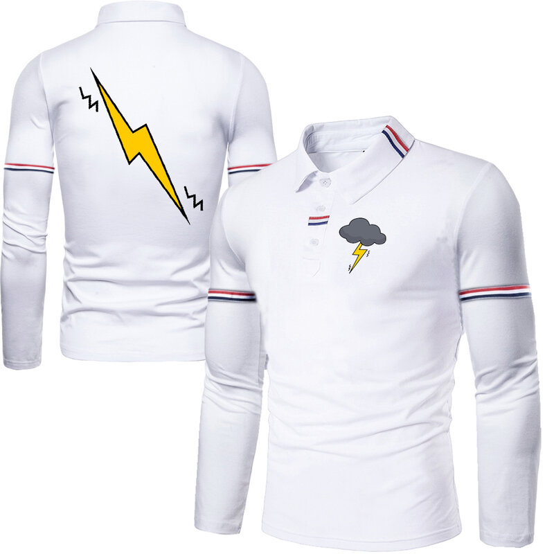Wiosna jesień męskie koszulki Polo z długim rękawem Business Casual topy Lapel Pullover t-shirty