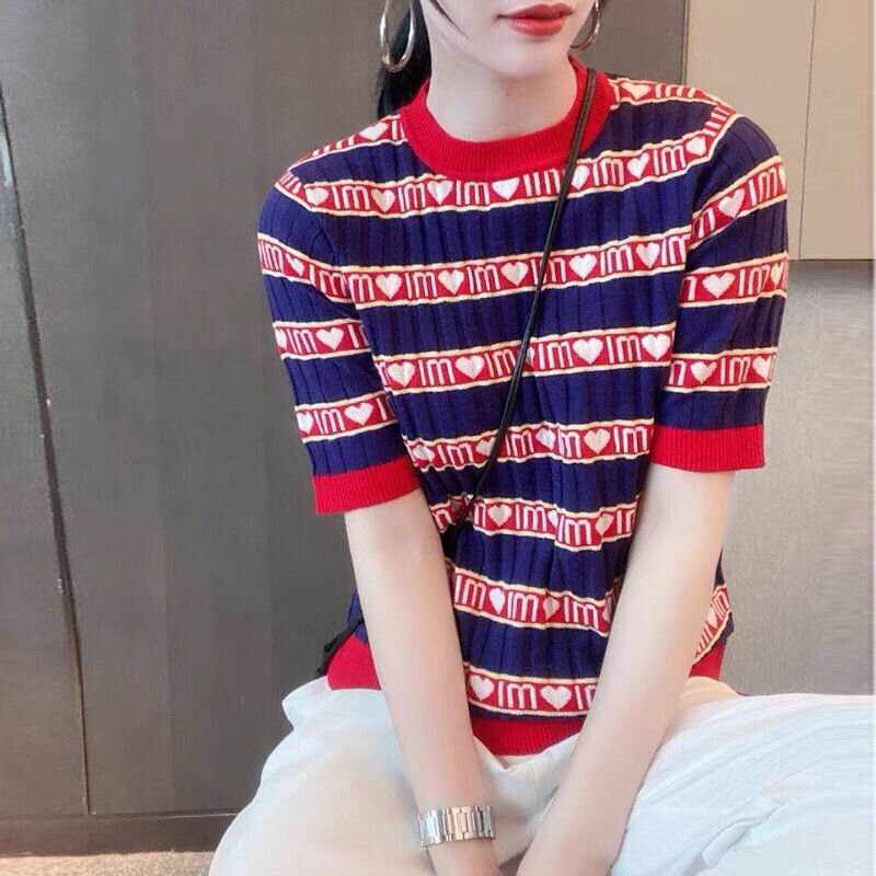 Suéter con estampado de corazón para mujer, ropa de estilo coreano con cuello redondo, jerséis holgados para primavera y verano, 2021
