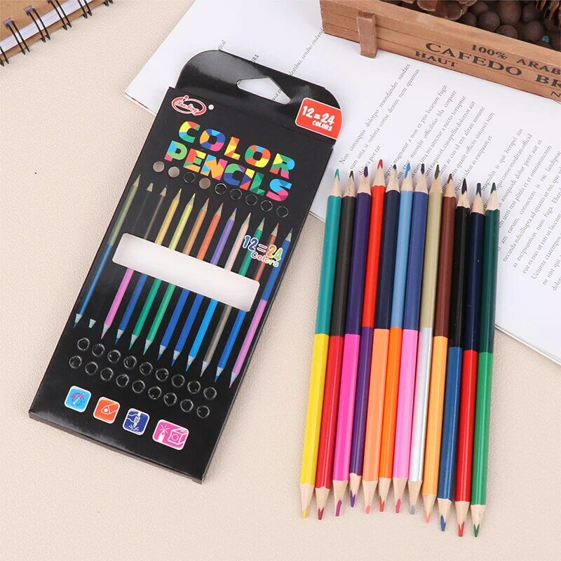 12Pcs Rainbow Pencil Two-color Core Pencil Stationery Graffiti Drawing Painting Tool Office School Supplies