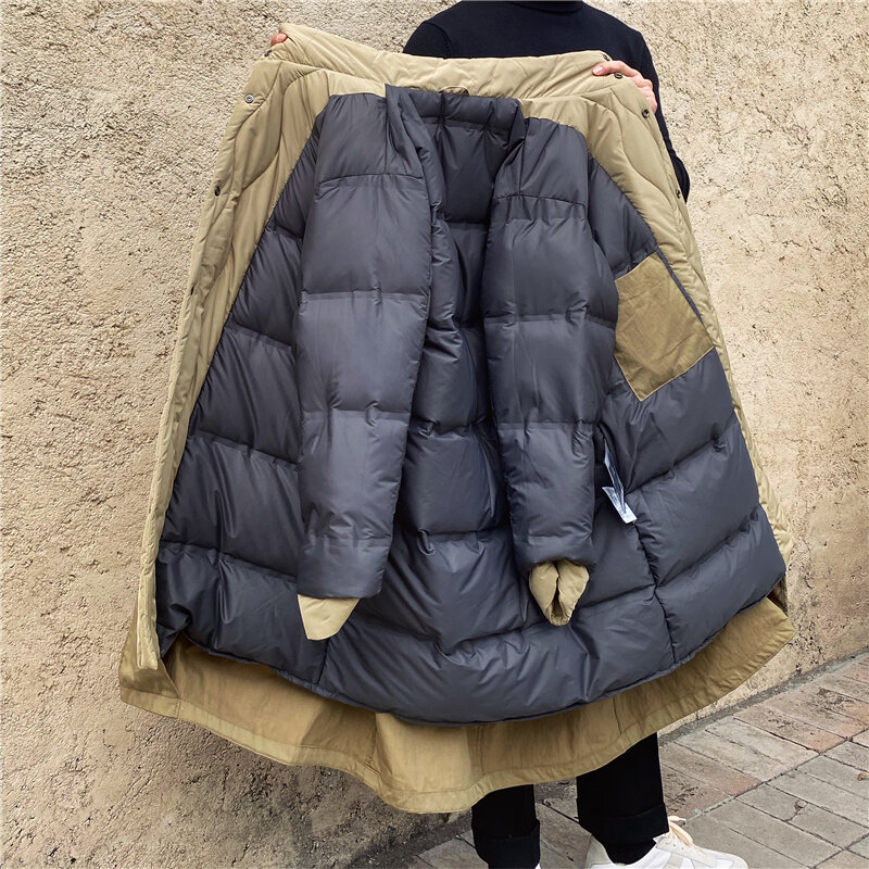 Abrigo de invierno de dos piezas de imitación para hombre, Parka de plumón Vintage, cuello estándar, ajuste Regular, estilo de negocios informal coreano japonés