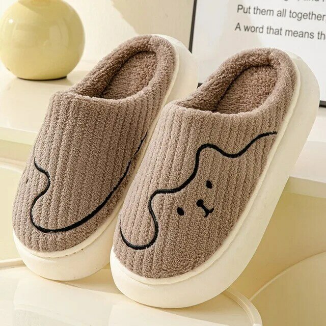 Men'S Home Slippers Soft Thick Sole Women Indoor Bedroom Cute Cartoon Bear Warm Plush Shoes Couples Winter Platform Furry Slides
