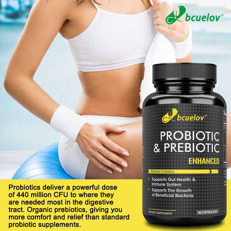Bcuelov Prebiotics 프로바이오틱 콤보, 건강한 소화와 면역 체계 지원, 팽만감 및 산도 감소, 체중 감소