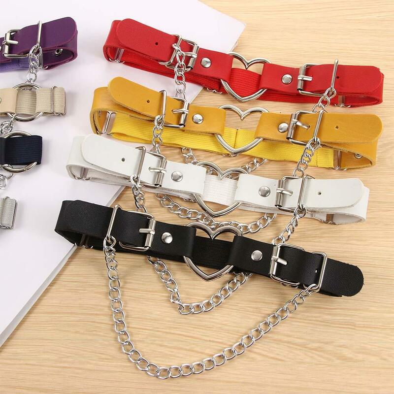 Adjustable Leg Garter Belt Chain Thigh Ring Leg Harness Women Suspenders Fashion Accessories Heart Garter Belt PU Leather