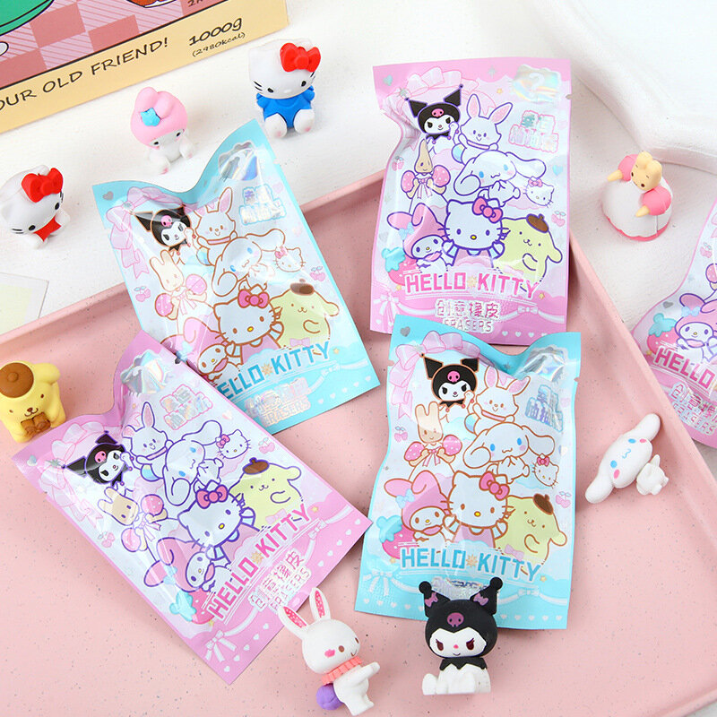 Sanrio Cartoon Gum Rubber 16/32 Stuks Kawaii Studenten Briefpapier Kuromi Hello Kitty 3d Gum Schoon Gereedschap School Kinderen Geschenken