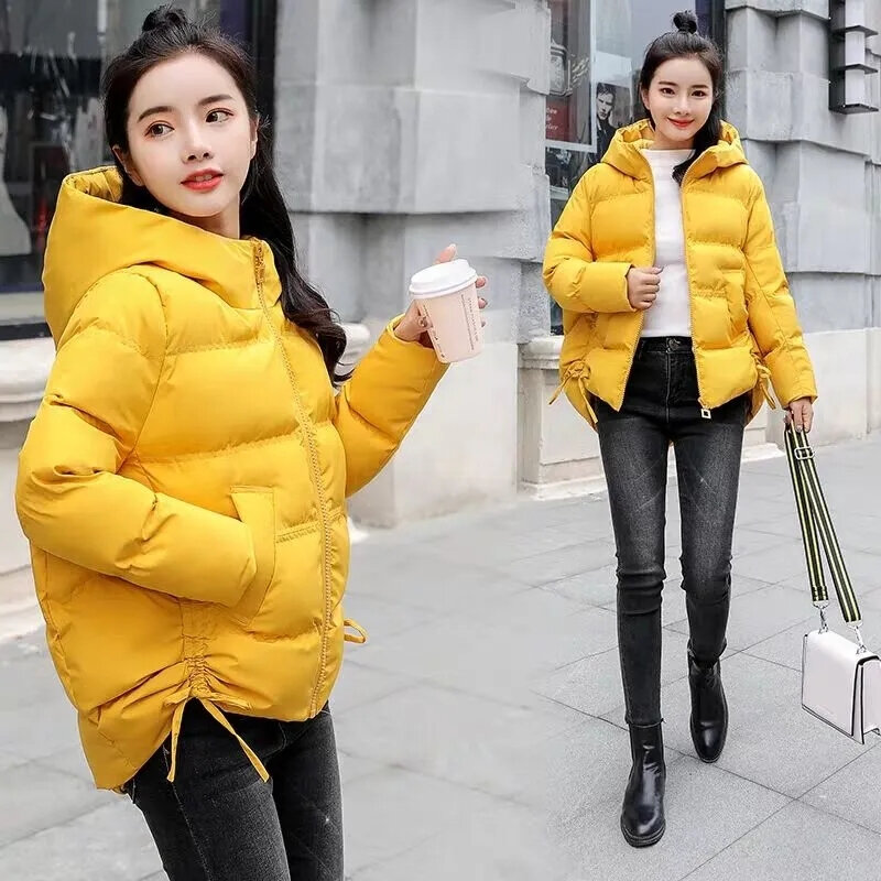 Jaket parka wanita, jaket parka musim dingin pendek hangat berkerudung katun parka wanita kasual longgar, pakaian luar Korea Puffer 2023