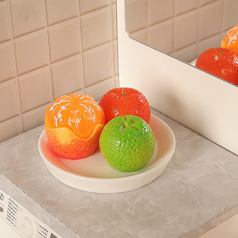 ของเล่นเรซินจำลองแบบ3มิติรูปผลไม้สีส้มแกล้งเล่นในครัวจานผลไม้รูปปั้นการตกแต่งบ้าน1ชุด