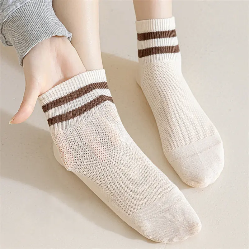 6 Pairs/Lot Women Socks Simple New Summer Thin Basic Striped Ankle Socks For Woman Breathable Cotton Ladies Mesh Socks Set Short