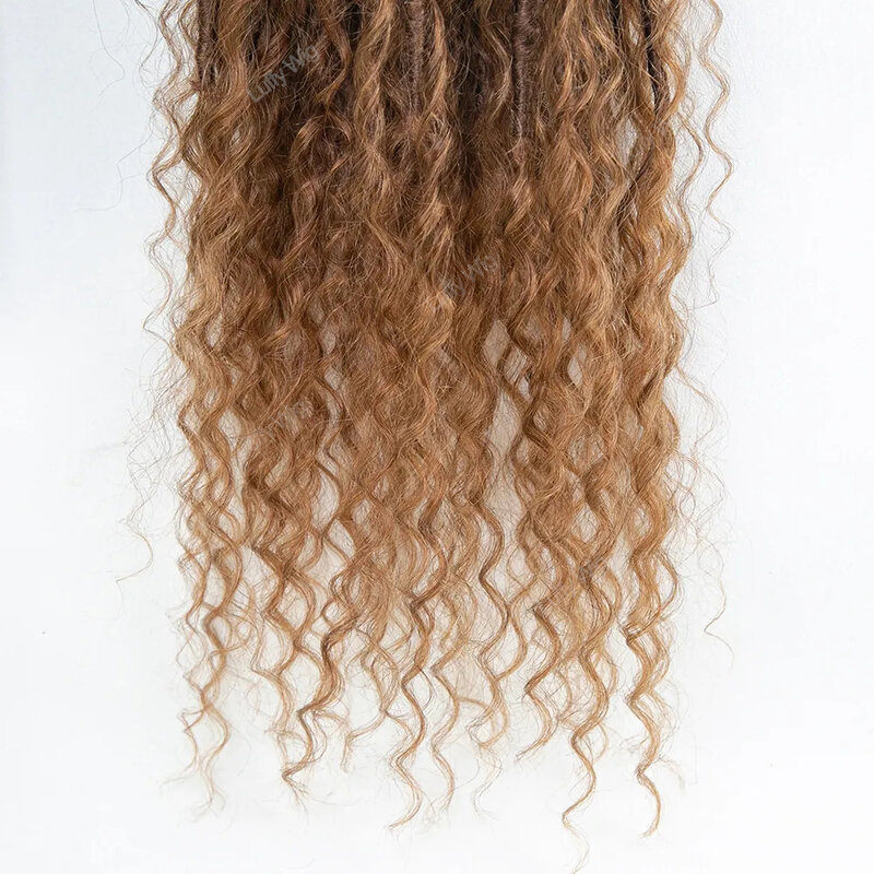 Crochet Light Auburn Boho Locs with Human Hair Curls Pre-looped Synthetic Braids Extensions Knotless Braiding Hair luffywig