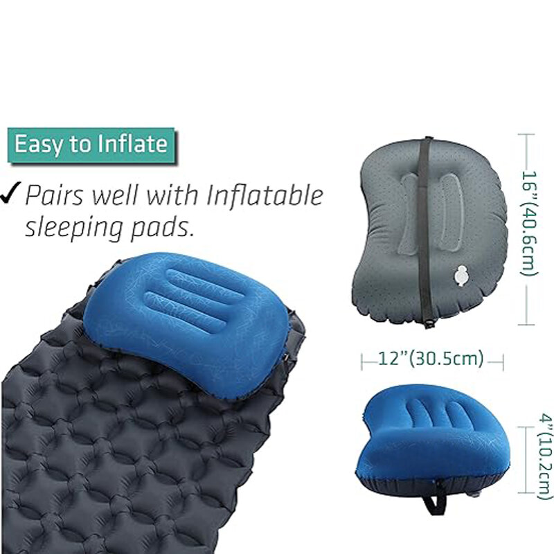 Travesseiro inflável ultraleve para camping e caminhadas, travesseiro confortável e ultraleve para viagens e escritório, com design 3d, para escritório, apoio lombar