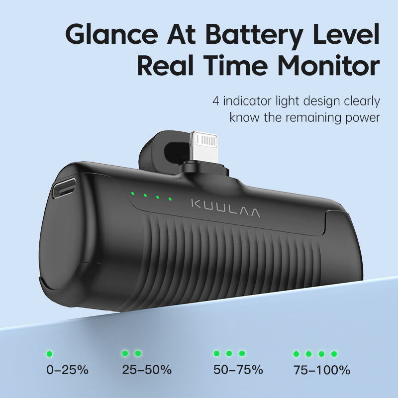 KUULAA-Mini banco de energía de 4500mAh, cargador portátil para iPhone 15/14/13/12 Pro Max y Samsung/Xiaomi, batería externa
