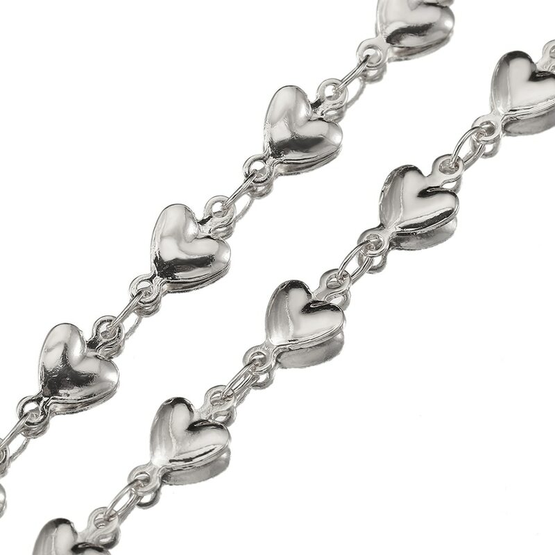 Solid Heart Love Heart Copper Chain Charms, Cadeia Colar para Fazer Jóias, DIY Pulseira Acessórios, Atacado, 1m