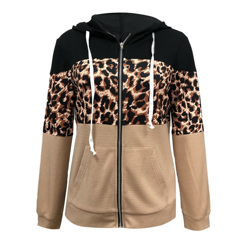 Herbst Winter Leopard Jacken Mantel Frauen Langarm Kapuzen pullover lässig Reiß verschluss dicken Hoodie Top warmen Mantel Polerones Mujer