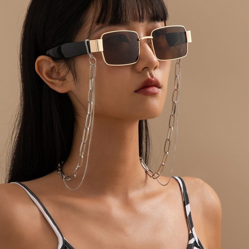 Cadenas de gafas de sol para máscara de Hip-hop, accesorios de gafas de moda Vintage Chic, cordón de gafas de doble capa elegante y fresco