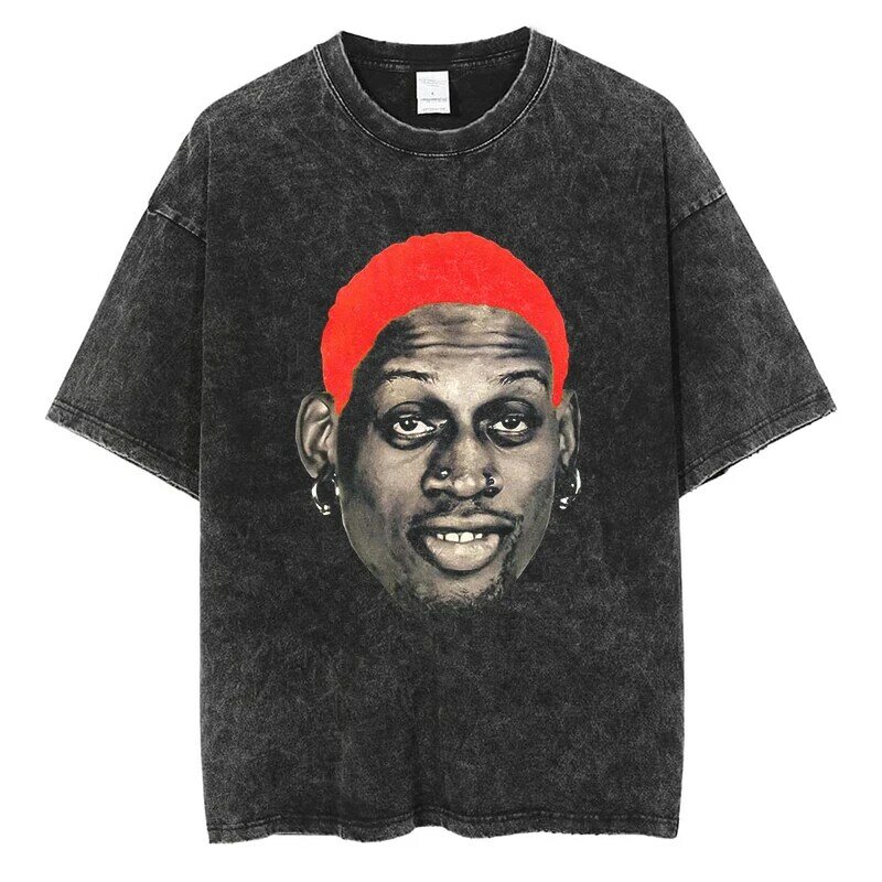 Dennis Rodman Grafik T-Shirt Hip Hop High Street Mode Männer Frauen T-Shirt Baumwolle Vintage übergroße schwarze Kurzarm T-Shirts
