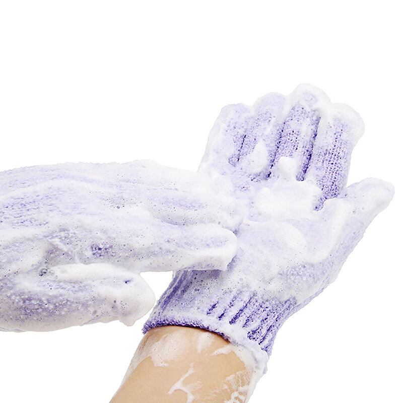 Luvas de banho de cinco dedos para chuveiro, espuma esfregando lama, peeling esfoliante, limpeza do esfoliante, massagem corporal, acessórios de banho, 1 par