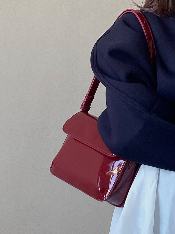 Autunno inverno nuove donne borsa a tracolla rossa Gloosy quadrata in ecopelle femminile borsa a tracolla singola classica borsa testurizzata Vintage