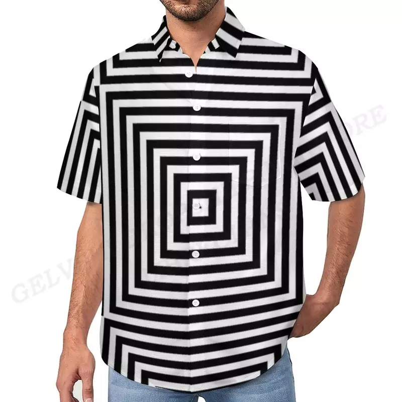 Optical Illusion Shirts Men's Women's Hawaii Shirts Men's Vocation Blouse Cuba Lapel Shirt Male Camisas Blouses Men's Clothing