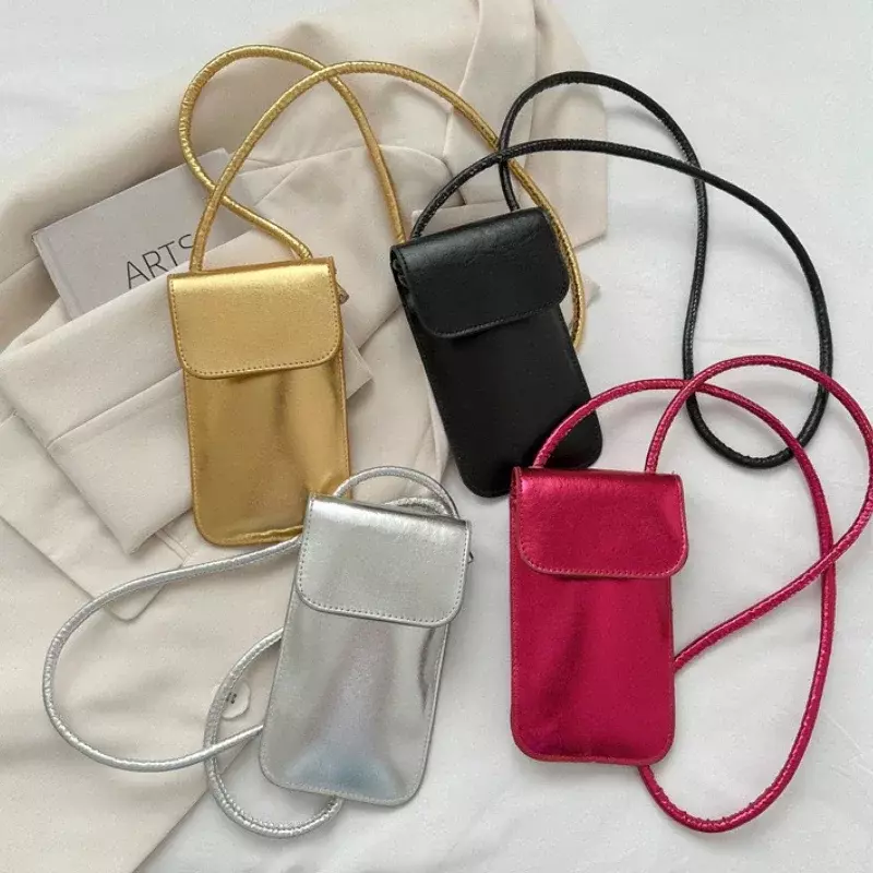 Bolsa Crossbody de couro PU para mulheres, bolsa leve, bolsa de ombro, bolsa de telefone celular, bolsa pequena, senhoras, prata, moda